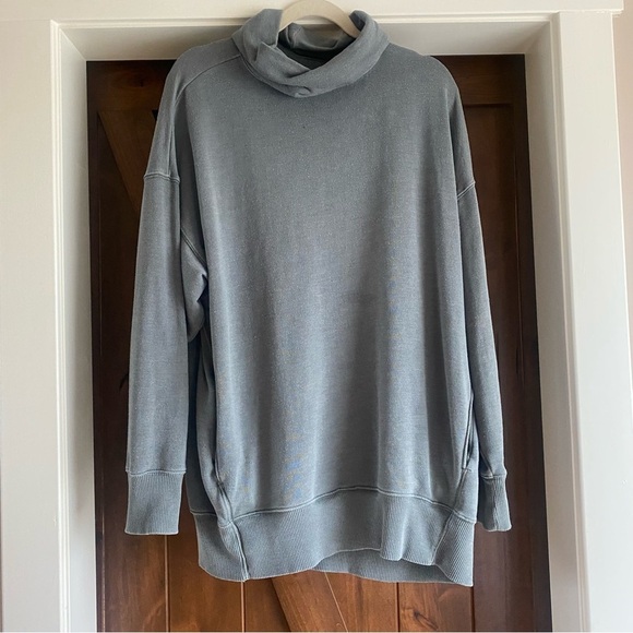 aerie Tops - Aerie Large Cotton Terry Oversized Mock Neck Sweater Green Sage